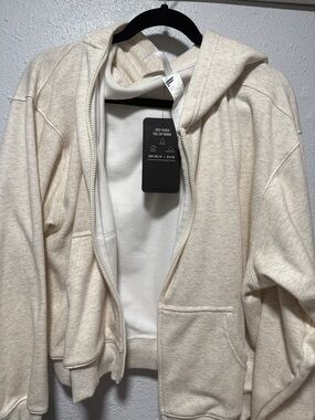 Fabletics Cozy Fleece Full Zip Hoodie in Light Oatmeal